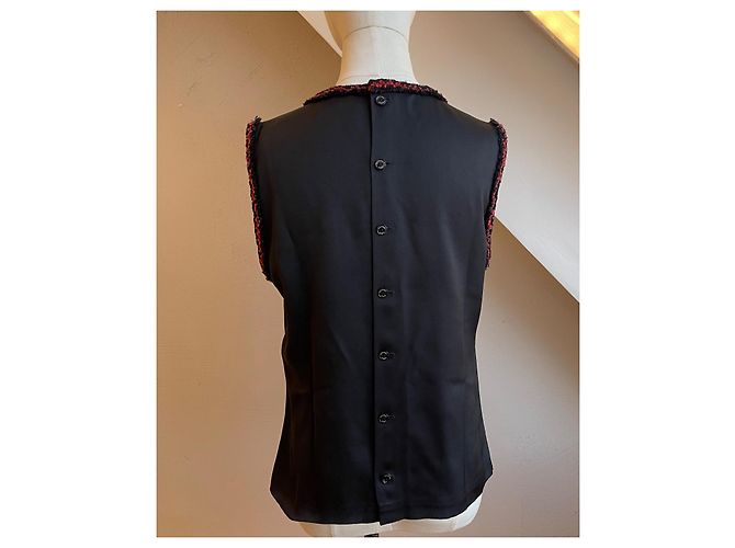 Chanel top de seda con detalles de tweed Negro Roja - vista 5