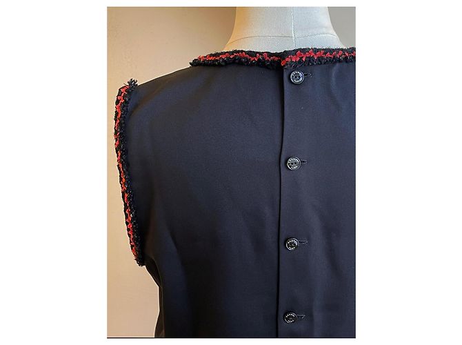 Chanel top de seda con detalles de tweed Negro Roja - vista 6