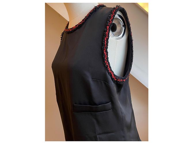 Chanel top de seda con detalles de tweed Negro Roja - vista 7