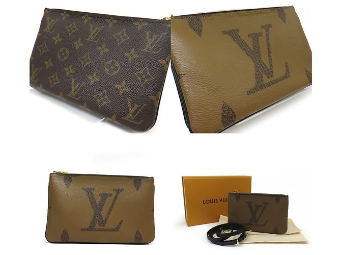 Pochette Double Zip Monogramma Gigante Louis Vuitton Marrone - vista 7