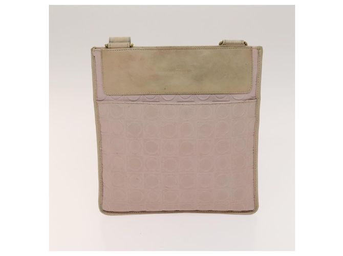 Borsa a mano Gancini in nylon PVC 3 pezzi Salvatore Ferragamo Nero Rosa Auth bs28716 - vista 14