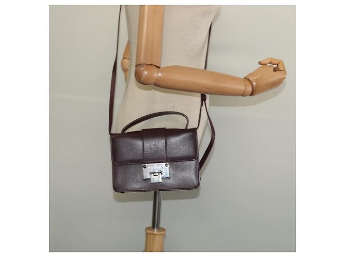 Jimmy Choo Borsa a mano in pelle bordeaux argento Auth BA5034 Bordò - vista 23