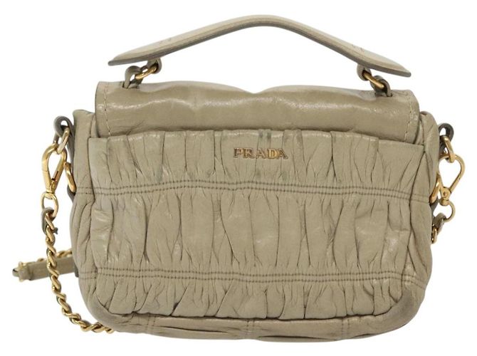 PRADA Borsa a Spalla con Catena Pelle Beige Oro Auth 138848 D'oro - vista 3