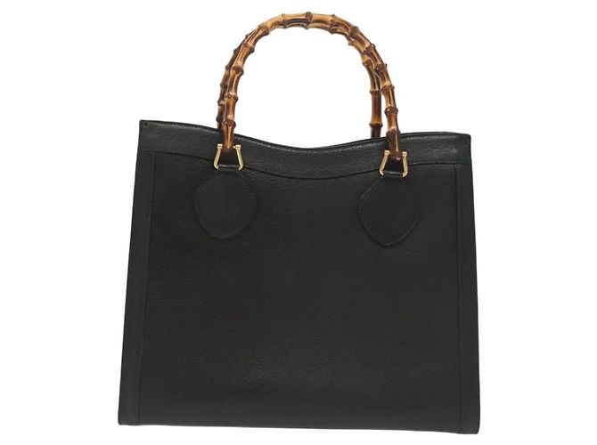 Borsa a mano in pelle Gucci Bamboo nera e oro 002 1186 0260 Auth ep10262 Nero D'oro - vista 3