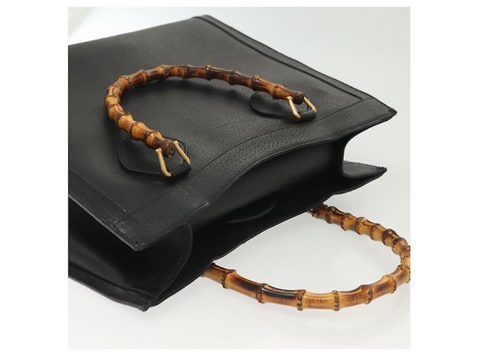 Borsa a mano in pelle Gucci Bamboo nera e oro 002 1186 0260 Auth ep10262 Nero D'oro - vista 6