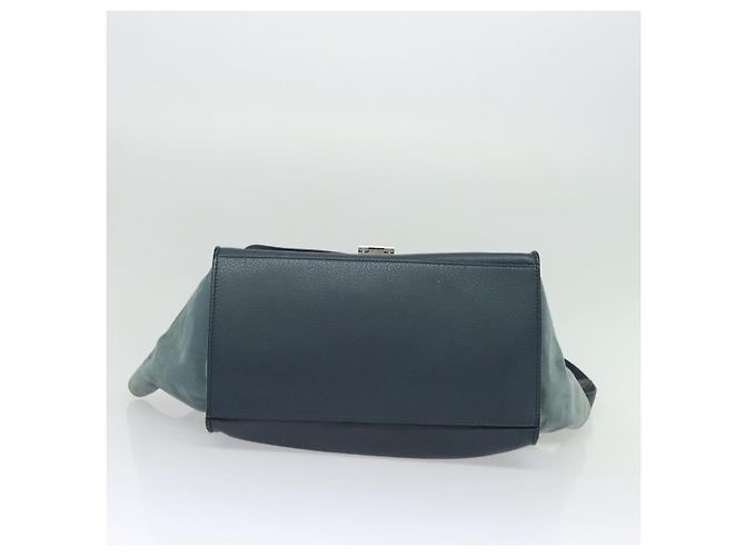 Céline Borsa a mano Trapeze CELINE in pelle e camoscio 2 in 1 blu argento Auth BA5022 - vista 11