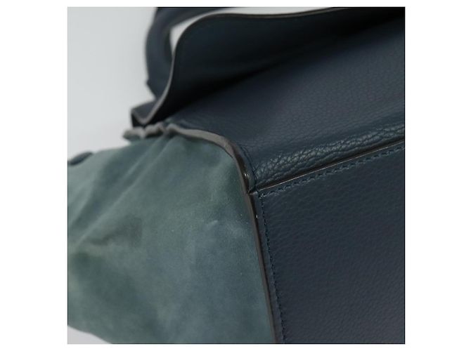 Céline Borsa a mano Trapeze CELINE in pelle e camoscio 2 in 1 blu argento Auth BA5022 - vista 12