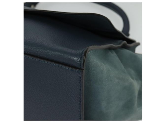 Céline Borsa a mano Trapeze CELINE in pelle e camoscio 2 in 1 blu argento Auth BA5022 - vista 13