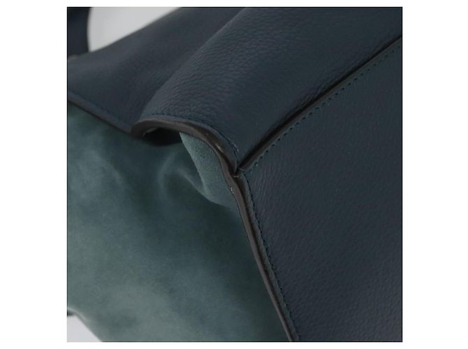 Céline Borsa a mano Trapeze CELINE in pelle e camoscio 2 in 1 blu argento Auth BA5022 - vista 14