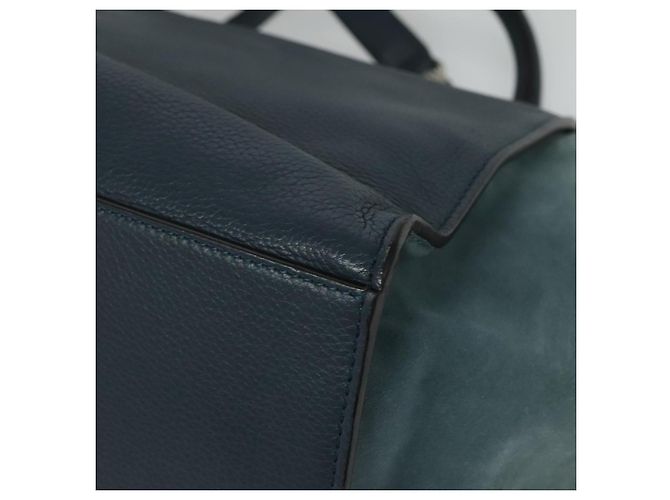 Céline Borsa a mano Trapeze CELINE in pelle e camoscio 2 in 1 blu argento Auth BA5022 - vista 15