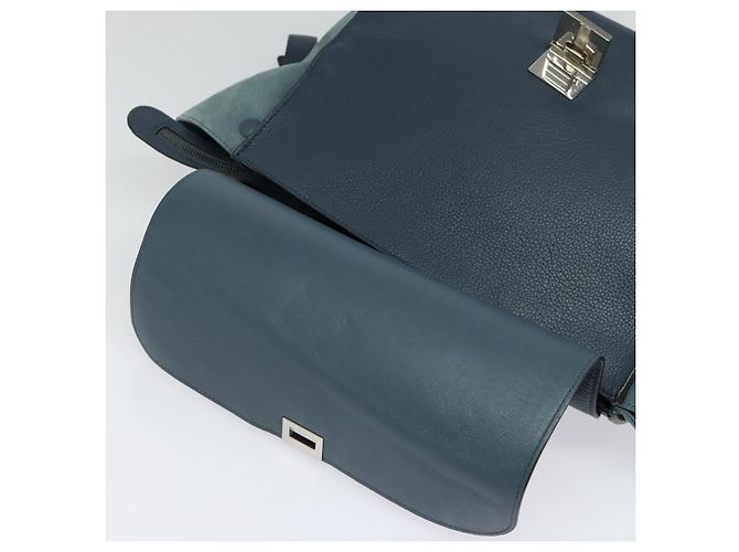 Céline Borsa a mano Trapeze CELINE in pelle e camoscio 2 in 1 blu argento Auth BA5022 - vista 17
