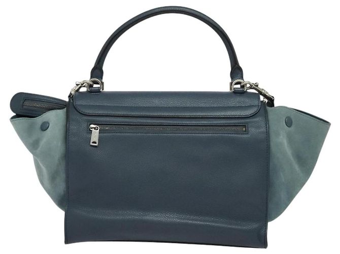 Céline Borsa a mano Trapeze CELINE in pelle e camoscio 2 in 1 blu argento Auth BA5022 - vista 3