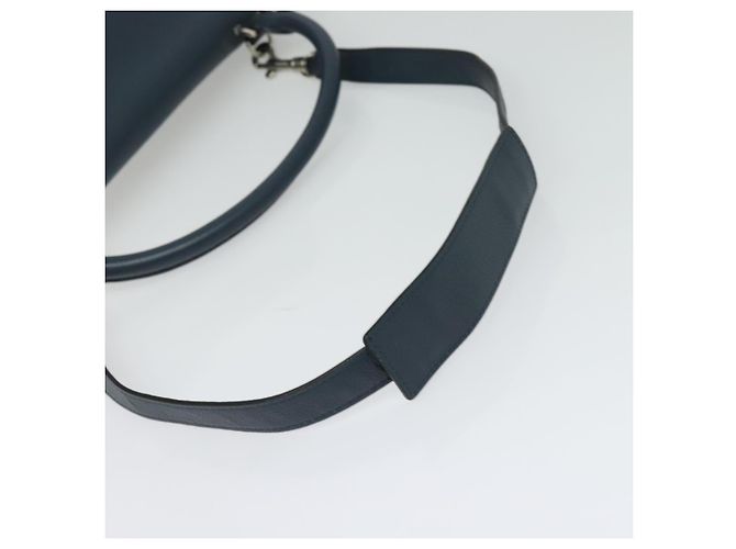 Céline Borsa a mano Trapeze CELINE in pelle e camoscio 2 in 1 blu argento Auth BA5022 - vista 9