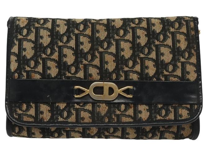 Borsa a spalla in tela Trotter Christian Dior blu navy oro Auth 139814 D'oro - vista 2