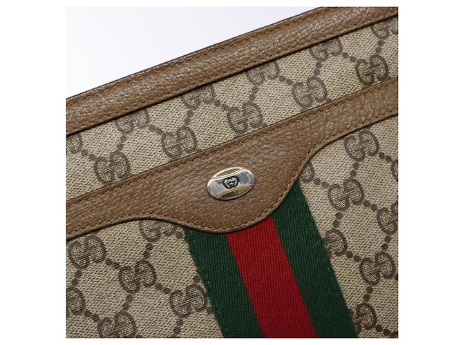 Borsa a Spalla Gucci GG Supreme Web Sherry Line PVC Beige Oro Rosso Auth ep10287 D'oro - vista 14