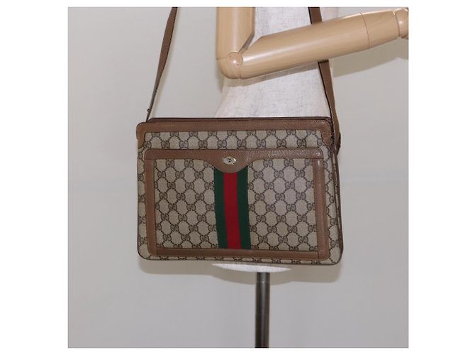Borsa a Spalla Gucci GG Supreme Web Sherry Line PVC Beige Oro Rosso Auth ep10287 D'oro - vista 25
