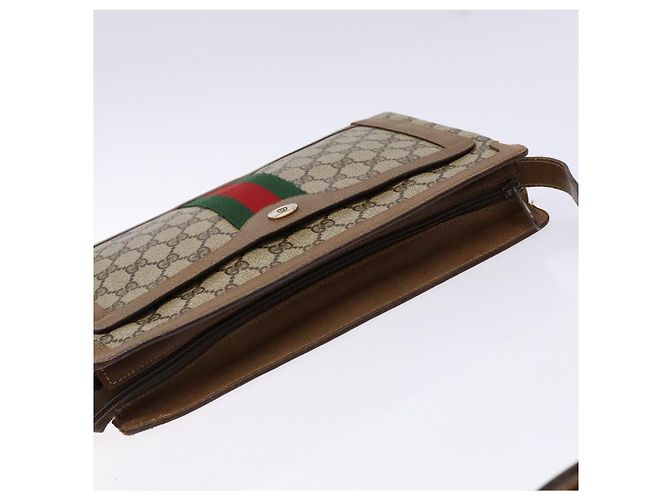 Borsa a Spalla Gucci GG Supreme Web Sherry Line PVC Beige Oro Rosso Auth ep10287 D'oro - vista 6