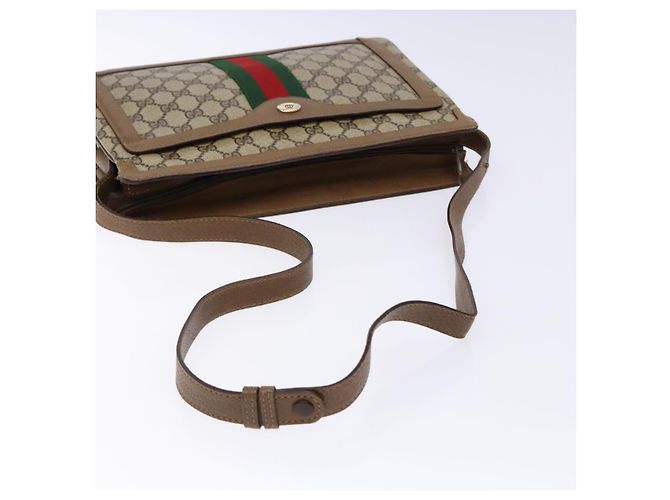 Borsa a Spalla Gucci GG Supreme Web Sherry Line PVC Beige Oro Rosso Auth ep10287 D'oro - vista 7