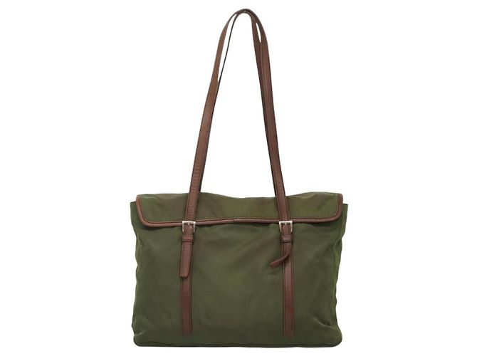 Prada Bolso Tote de nailon metalizado Amarillo Oro Auth bs28696 Plata Caqui - vista 2