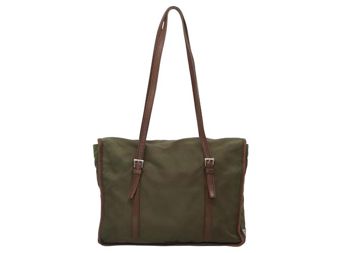 Prada Bolso Tote de nailon metalizado Amarillo Oro Auth bs28696 Plata Caqui - vista 3