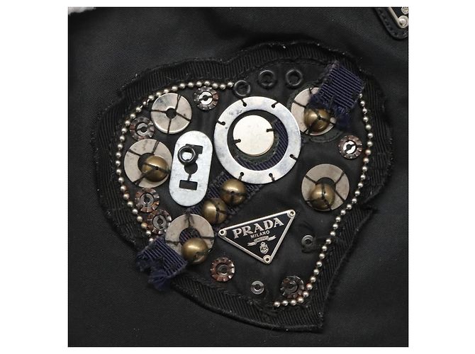 Borsa Tote Prada in nylon nero e argento Auth hk2905 - vista 15