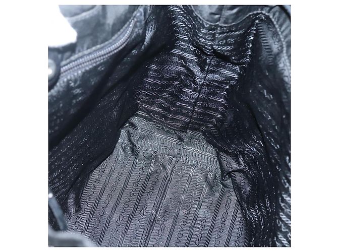 Borsa Tote Prada in nylon nero e argento Auth hk2905 - vista 18