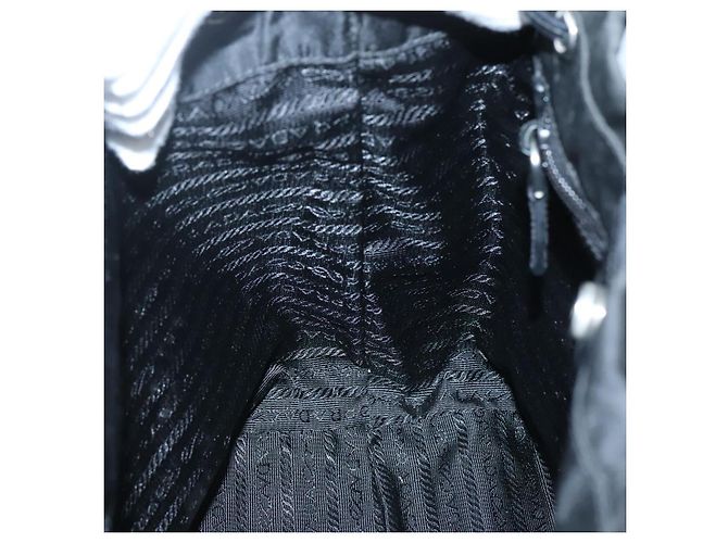 Borsa Tote Prada in nylon nero e argento Auth hk2905 - vista 19