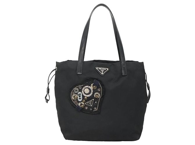 Borsa Tote Prada in nylon nero e argento Auth hk2905 - vista 2