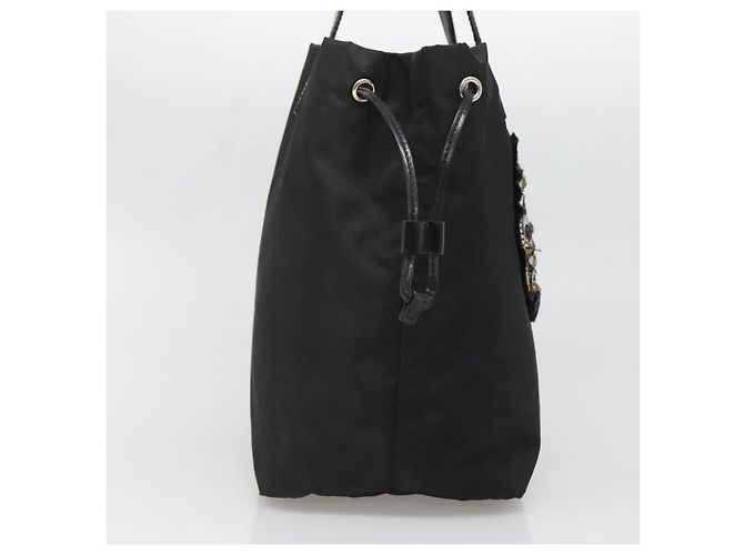 Borsa Tote Prada in nylon nero e argento Auth hk2905 - vista 4