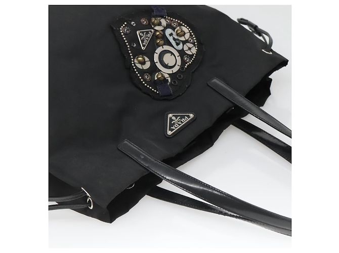 Borsa Tote Prada in nylon nero e argento Auth hk2905 - vista 6