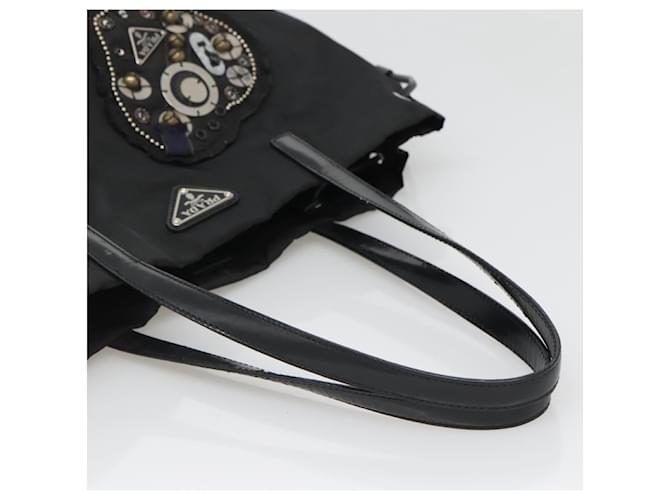 Borsa Tote Prada in nylon nero e argento Auth hk2905 - vista 7