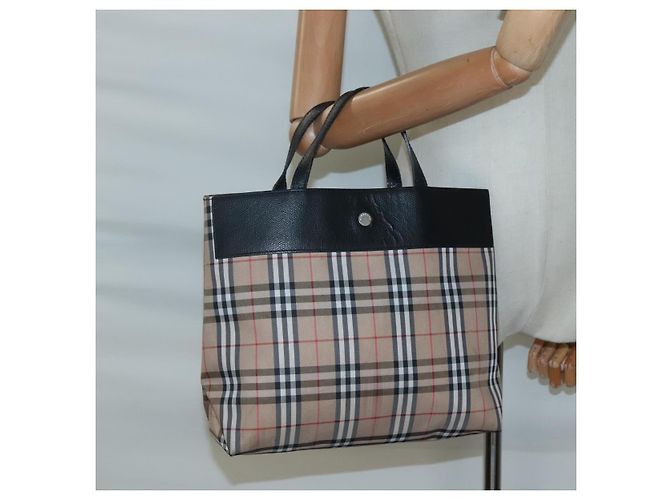 Borsa a mano Burberry Nova Check in nylon e pelle beige argento autentica bs28988 - vista 19