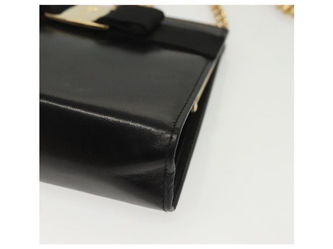 Borsa a Spalla Chain Vala in Pelle Nera e Oro Auth 139529 di Salvatore Ferragamo Nero D'oro - vista 11