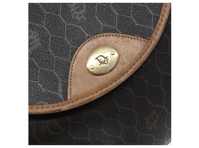 Christian Dior Borsa a spalla in tela a nido d'ape PVC nera e dorata Auth BA4962 Nero D'oro - vista 14