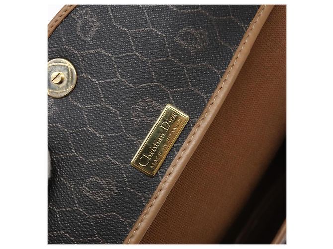 Christian Dior Borsa a spalla in tela a nido d'ape PVC nera e dorata Auth BA4962 Nero D'oro - vista 16