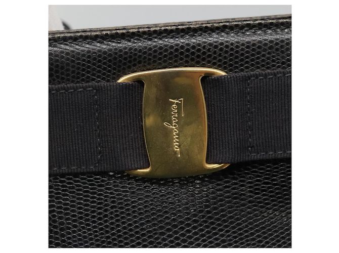 Borsa Tote Vala in pelle nera e oro Auth 139754 di Salvatore Ferragamo Nero D'oro - vista 14