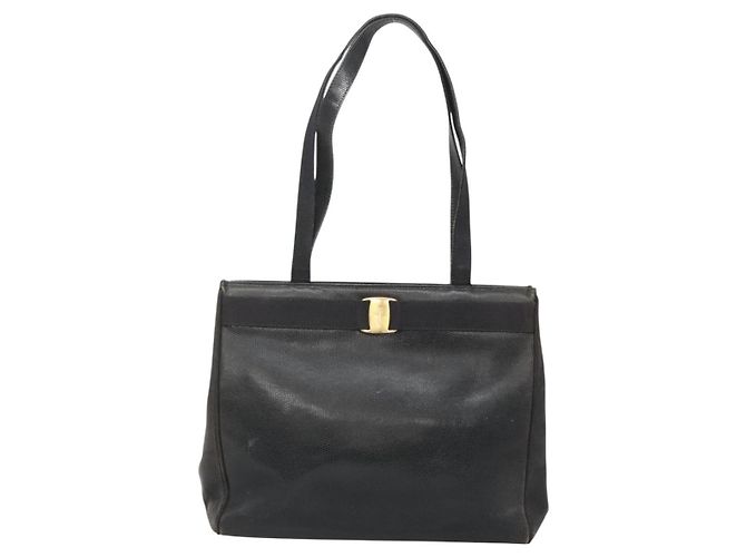 Borsa Tote Vala in pelle nera e oro Auth 139754 di Salvatore Ferragamo Nero D'oro - vista 2