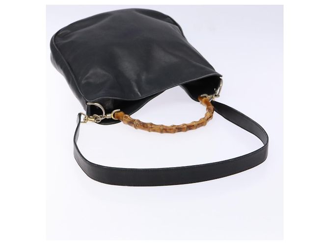 Bolso de mano de cuero GUCCI Bamboo 2way Negro Oro 001 1781 1638 Auth bs28653 Dorado - vista 10
