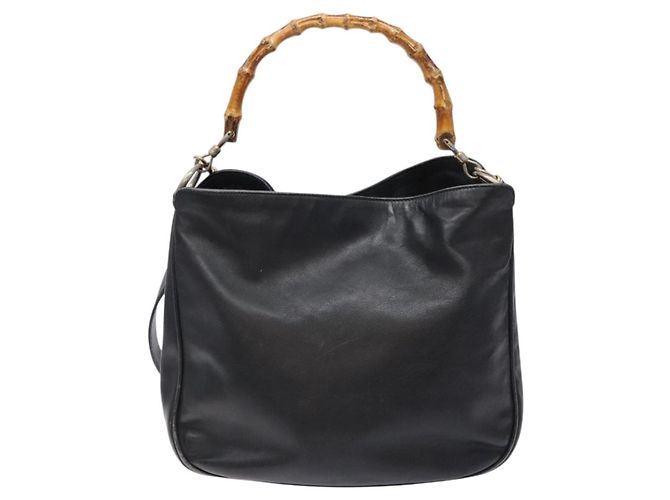 Bolso de mano de cuero GUCCI Bamboo 2way Negro Oro 001 1781 1638 Auth bs28653 Dorado - vista 2