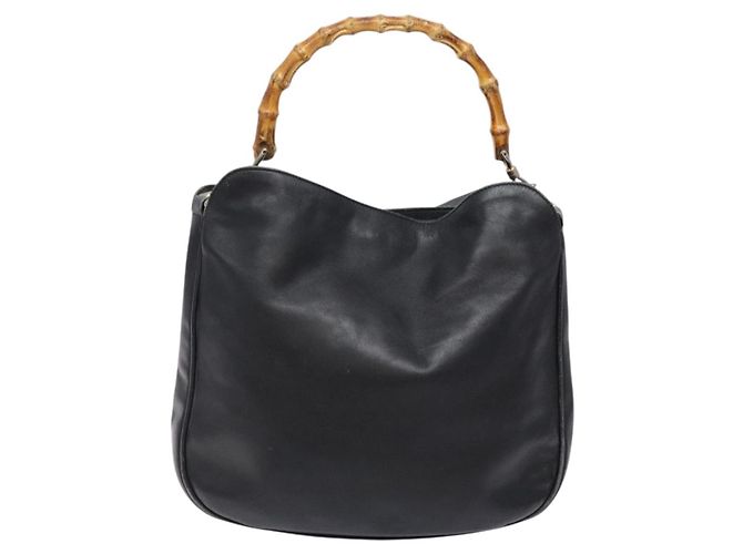 Bolso de mano de cuero GUCCI Bamboo 2way Negro Oro 001 1781 1638 Auth bs28653 Dorado - vista 3