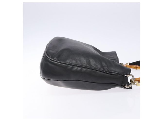 Bolso de mano de cuero GUCCI Bamboo 2way Negro Oro 001 1781 1638 Auth bs28653 Dorado - vista 4