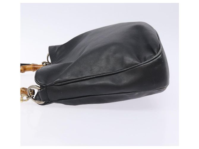 Bolso de mano de cuero GUCCI Bamboo 2way Negro Oro 001 1781 1638 Auth bs28653 Dorado - vista 5