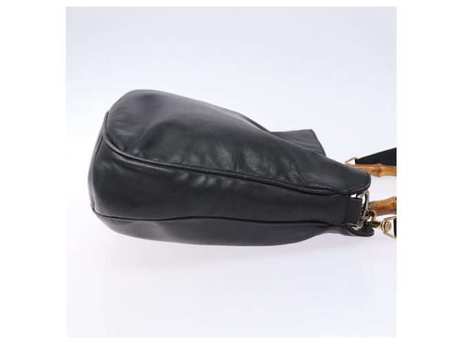 Bolso de mano de cuero GUCCI Bamboo 2way Negro Oro 001 1781 1638 Auth bs28653 Dorado - vista 6