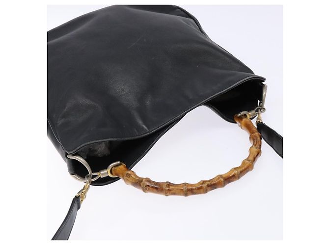 Bolso de mano de cuero GUCCI Bamboo 2way Negro Oro 001 1781 1638 Auth bs28653 Dorado - vista 7