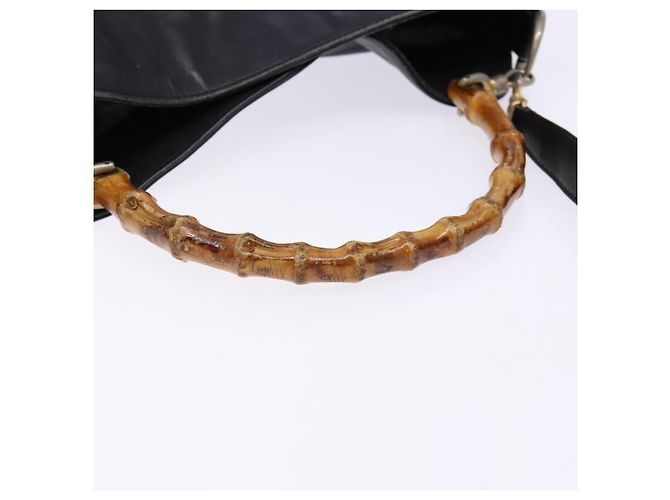 Bolso de mano de cuero GUCCI Bamboo 2way Negro Oro 001 1781 1638 Auth bs28653 Dorado - vista 8