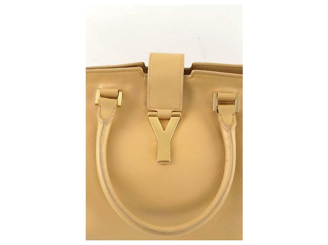 Saint Laurent Borsa tote in pelle beige - vista 2