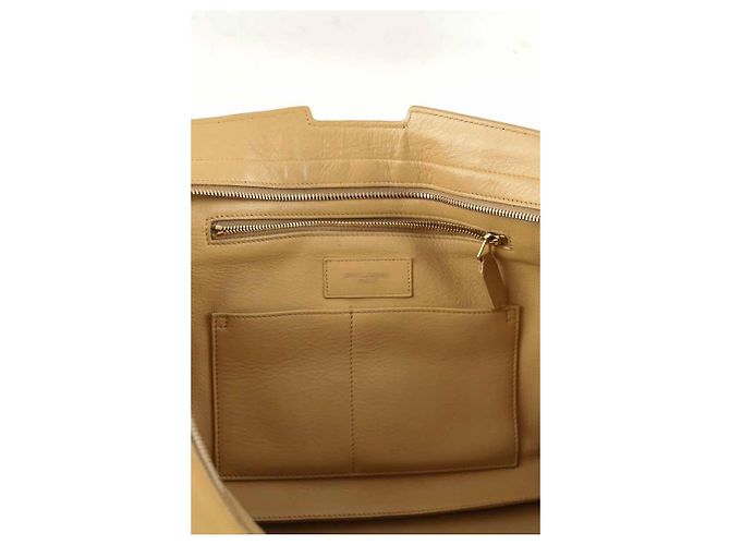 Saint Laurent Borsa tote in pelle beige - vista 7