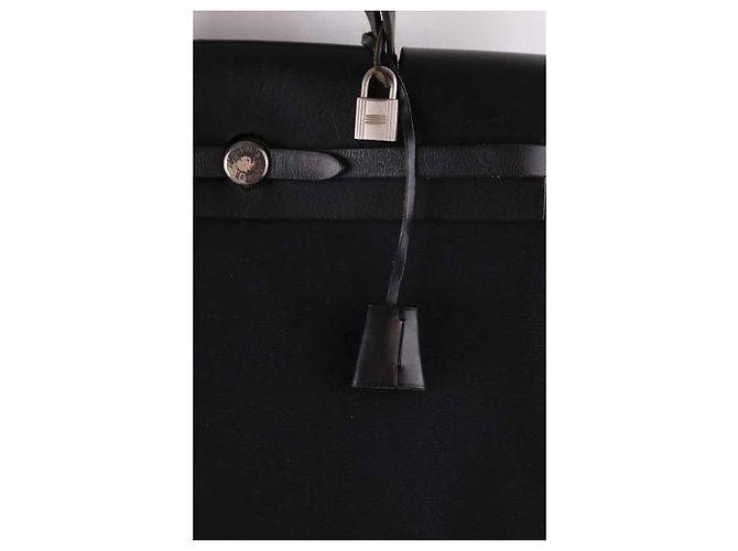 Borsa Hermès Herbag in tela e pelle nera Nero - vista 2