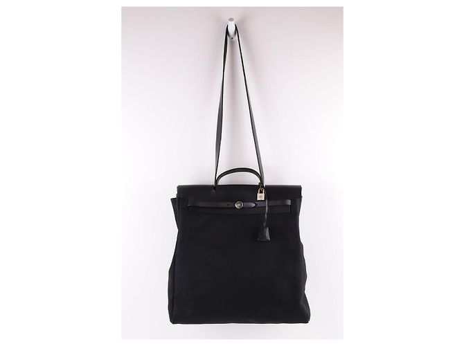 Borsa Hermès Herbag in tela e pelle nera Nero - vista 3