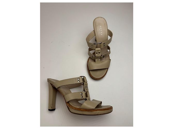 Vintage Gucci Lederpumps Beige 37 Grau - Ansicht 13
